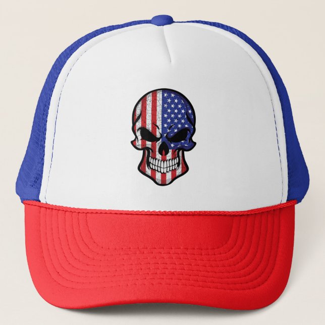 America Smiling Skull Flagga Keps (Framsida)