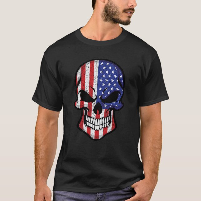 America Smiling Skull Flagga T Shirt (Framsida)
