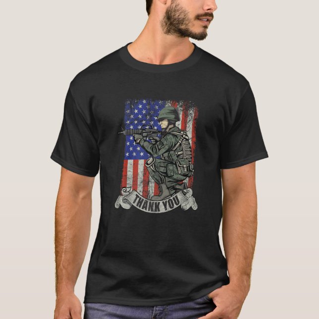 America Soldier Thank You Patriotic Veterans Day T Shirt (Framsida)
