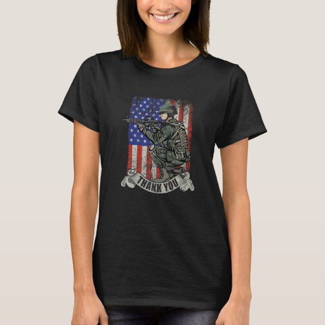 America Soldier Thank You Patriotic Veterans Day T Shirt (Framsida)