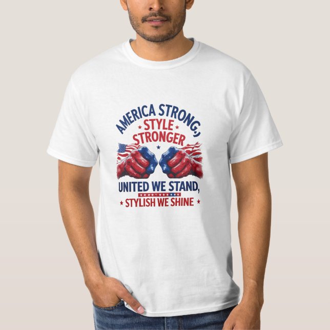 America Strong Fist Flagga T-Shirt - Patriotic Man (Framsida)
