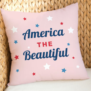 America the Beautiful Rosa Stjärna Patriotisk Kudde