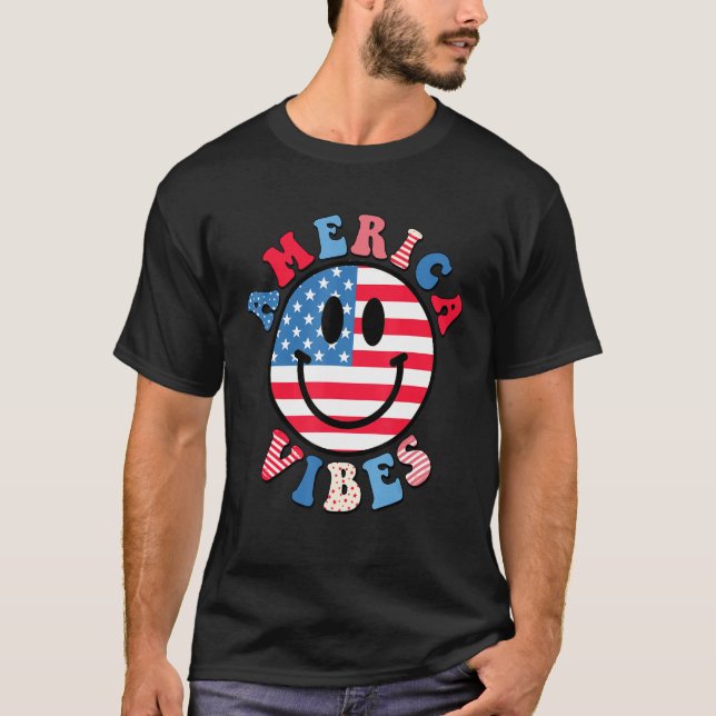America Vibes Cute Smile Face USA American Flag 4t T Shirt (Framsida)