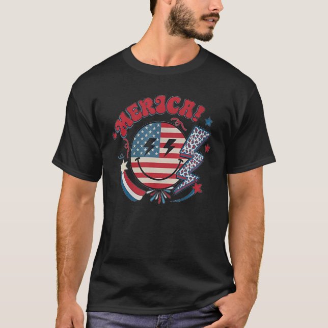 America Vibes Happy Face Smile Flower American 4th T Shirt (Framsida)