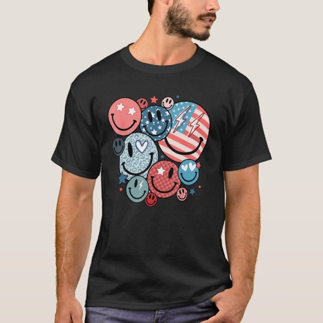 America Vibes Happy Face Smile Flower American 4th T Shirt (Framsida)