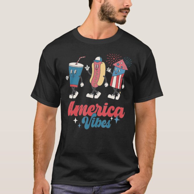 America Vibes Hotdog USA Flag Patriotic  4th Of Ju T Shirt (Framsida)
