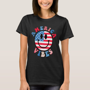 America Vibes Söt Leende Ansikte USA Amerikansk Fl T Shirt