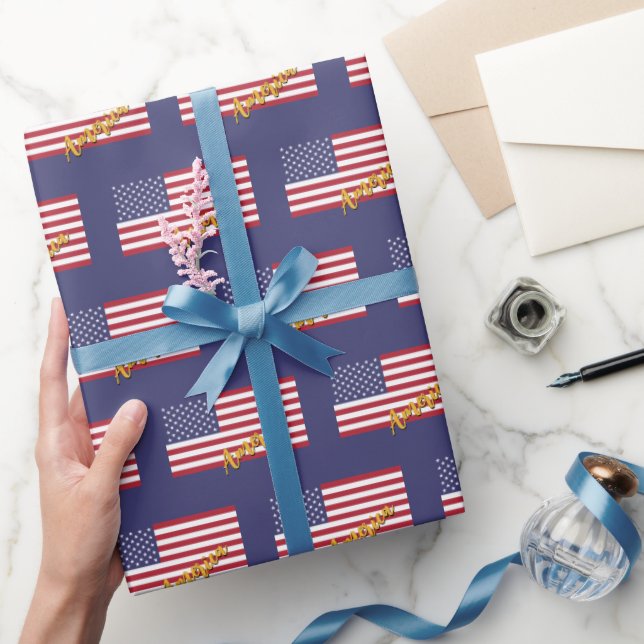 America Wrapping Papper, USA, Blue, American Flagg Presentpapper (Gifting)
