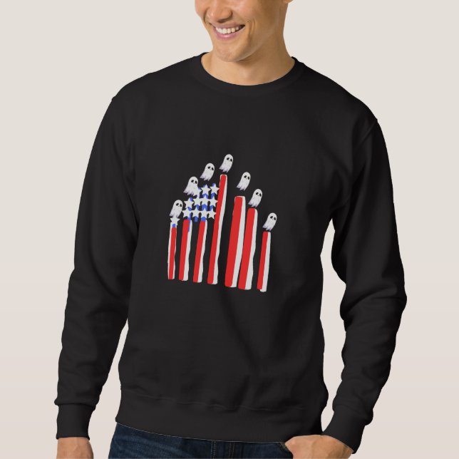americain flagga spökhallowen lång ärmad tröja (Framsida)