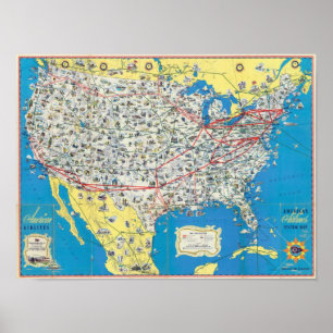 American Airlines systemkarta Poster