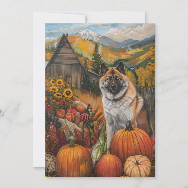 American Akita Autumn Harvest Thanksgiving Hund Julkort (Framsida)