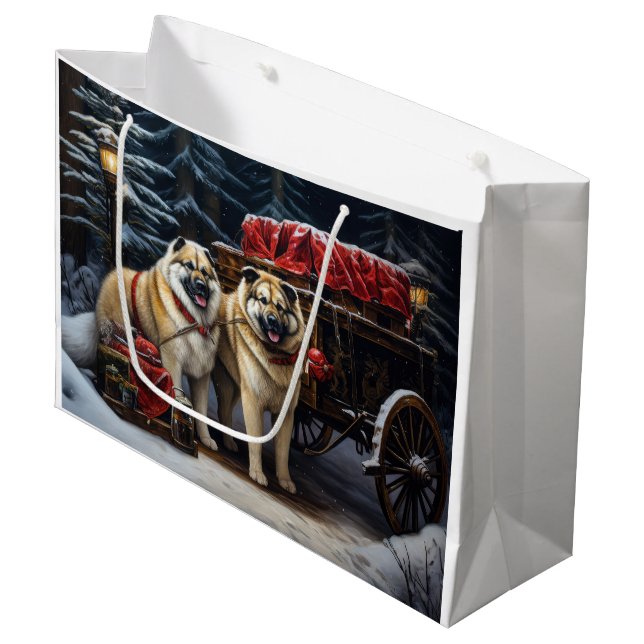 American Akita Snowy Sleigh Ride Juldekretet (Framsidan Vinklad)
