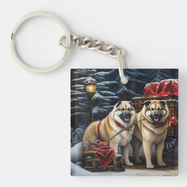American Akita Snowy Sleigh Ride Juldekretet (Framsidan)