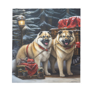 American Akita Snowy Sleigh Ride Juldekretet Anteckningsblock