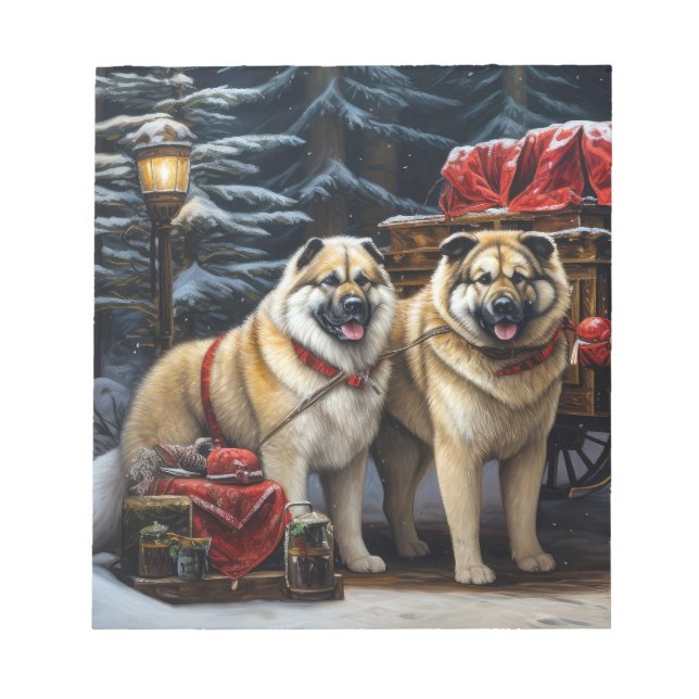 American Akita Snowy Sleigh Ride Juldekretet Anteckningsblock (Framsida)