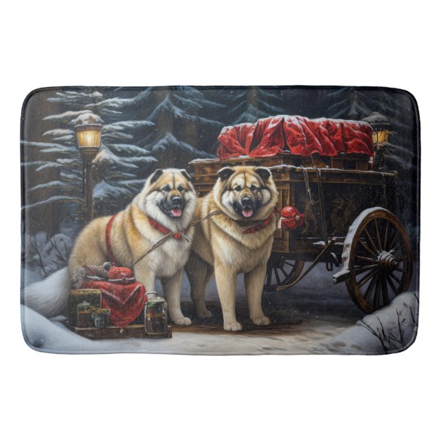 American Akita Snowy Sleigh Ride Juldekretet Badrumsmatta (Framsidan)