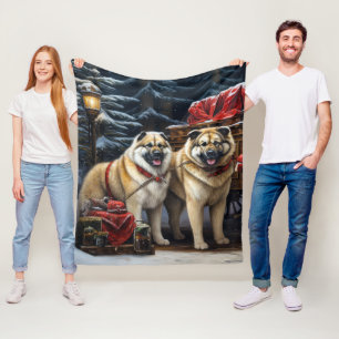 American Akita Snowy Sleigh Ride Juldekretet Fleecefilt