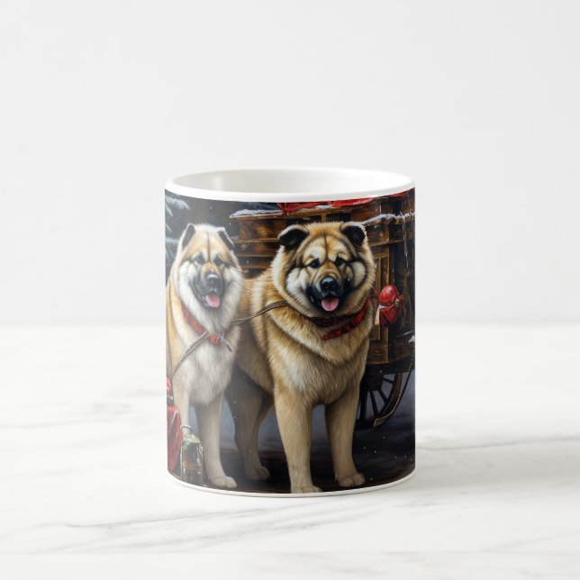 American Akita Snowy Sleigh Ride Juldekretet Kaffemugg (Center)