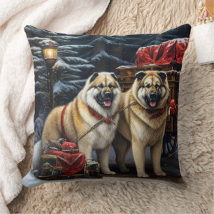 American Akita Snowy Sleigh Ride Juldekretet Kudde