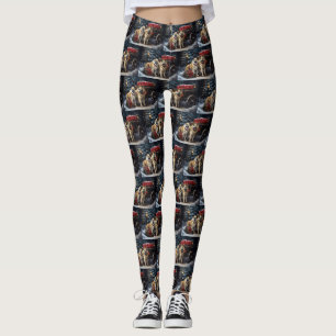 American Akita Snowy Sleigh Ride Juldekretet Leggings