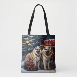 American Akita Snowy Sleigh Ride Juldekretet Tygkasse