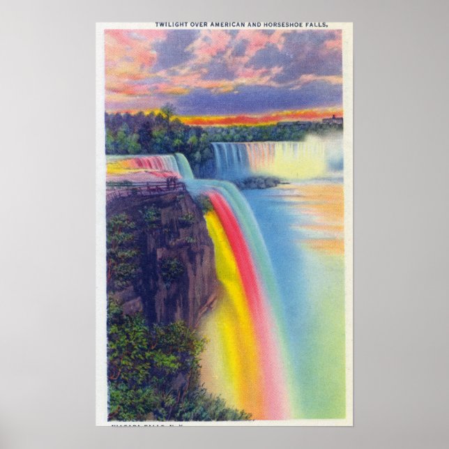 American and Horseshoe Falls at Dusk Poster (Framsidan)