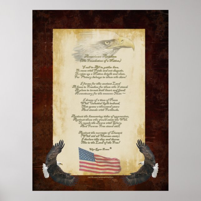 "American Anthem" Patriotic Original Dikt US Flagg Poster (Framsidan)