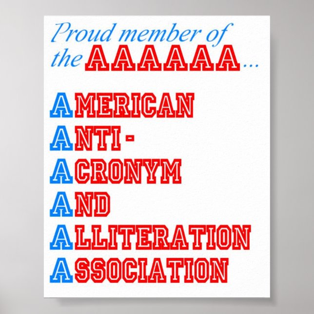 American Anti-Acronym and Alliteration Association Poster (Framsidan)