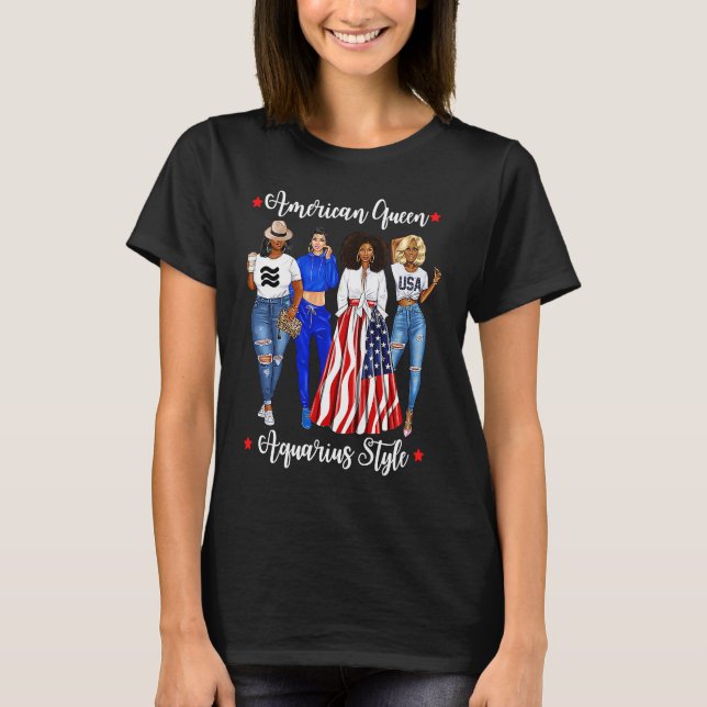 American Aquarius Queen Style January February Bla T Shirt (Framsida)