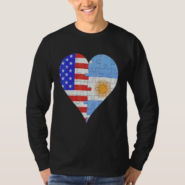 American Argentinian Flagga Heart T Shirt (Framsida)