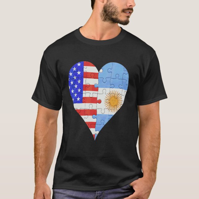 American Argentinian Flagga Heart T Shirt (Framsida)