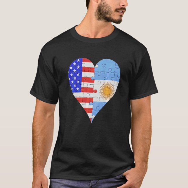 American Argentinian Flagga Heart T Shirt (Framsida)