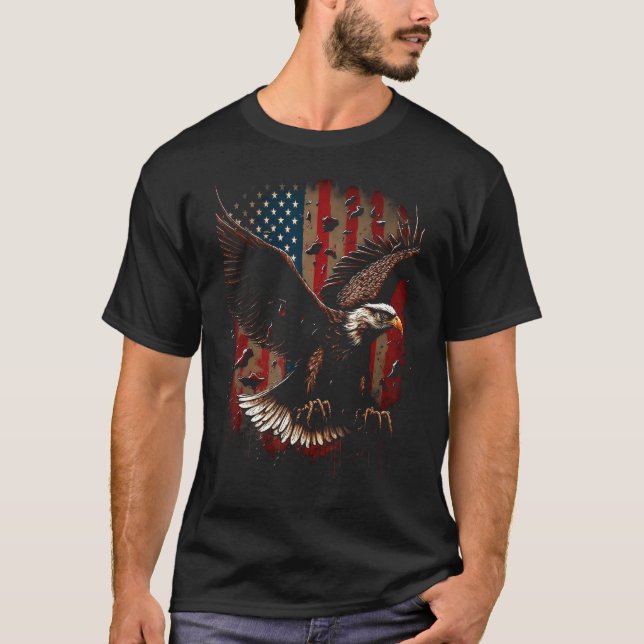 American Bald Eagle Eyes Flag Country 2 T Shirt (Framsida)