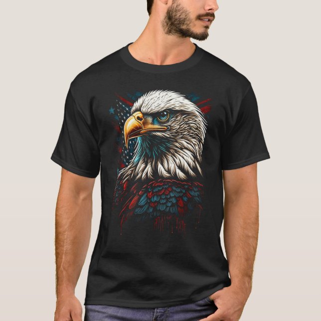 American Bald Eagle Eyes Flag Country 3 T Shirt (Framsida)