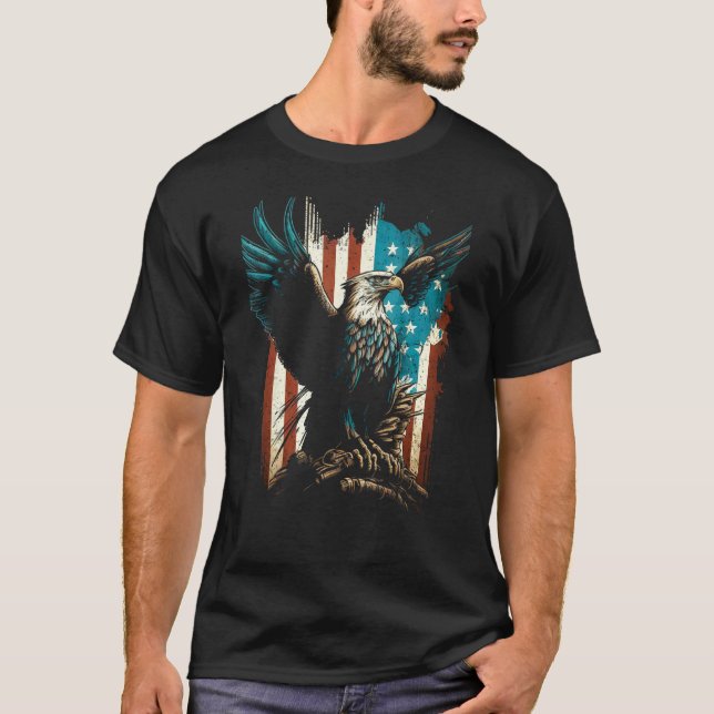 American Bald Eagle Eyes Flag Country 6 T Shirt (Framsida)