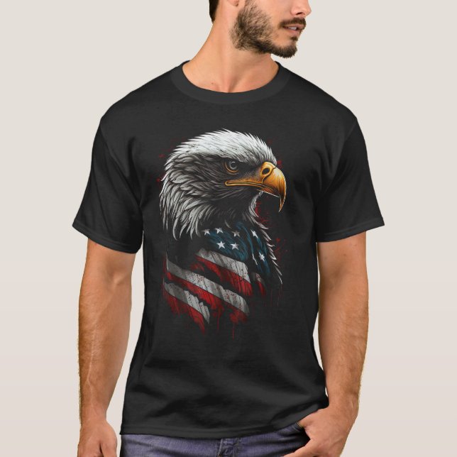 American Bald Eagle Eyes Flag Country 9 T Shirt (Framsida)
