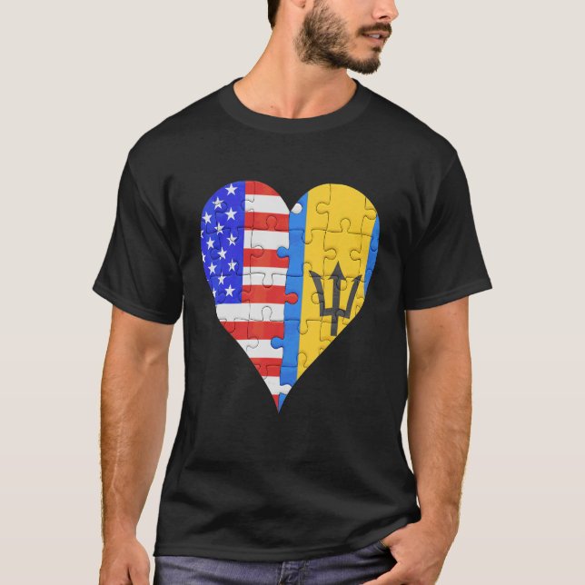 American Barbadian Flagga Heart T Shirt (Framsida)
