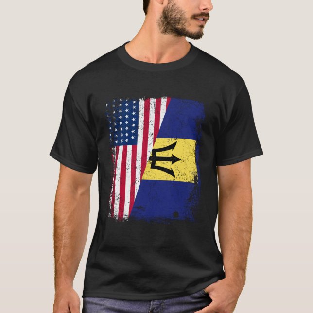 American Barbadian Roots Half American USA Barbado T Shirt (Framsida)