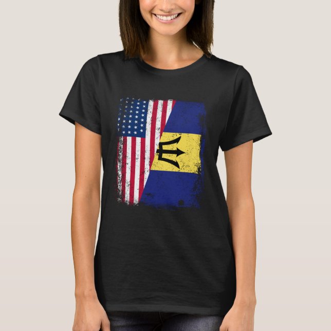 American Barbadian Roots Half American USA Barbado T Shirt (Framsida)