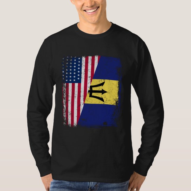 American Barbadian Roots Half American USA Barbado T Shirt (Framsida)