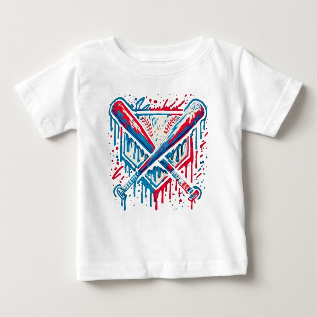 American Baseball Drip Graffiti Ball and Bat T Shirt (Framsida)