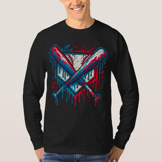 American Baseball Drip Graffiti Ball and Bat T Shirt (Framsida)