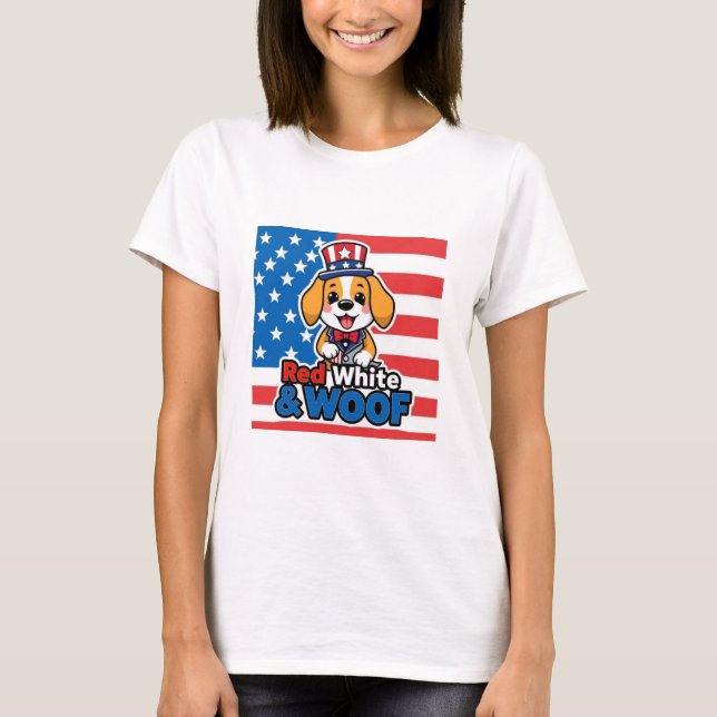 American Beagle Red White & Woof T Shirt (Framsida)