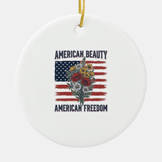 American Beauty Freedom Blommig Flagga Julgransprydnad Keramik (Framsidan)