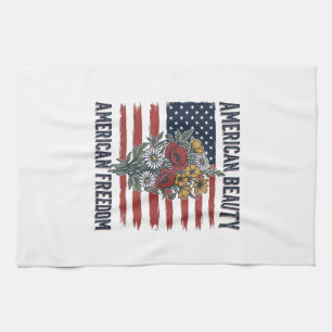 American Beauty Frihet Blommig Flagga Kökshandduk
