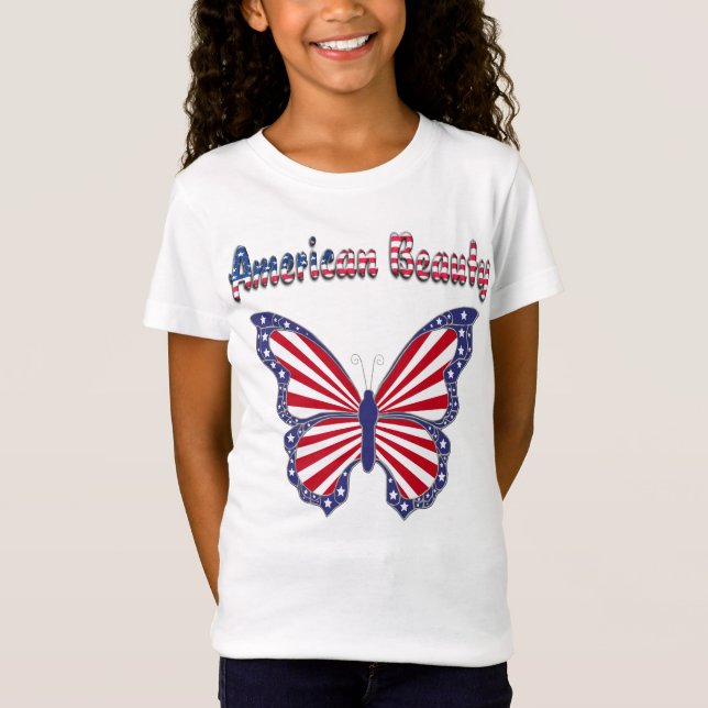 American Beauty Patriotic Butterfly Kids Shirt T Shirt (Framsida)