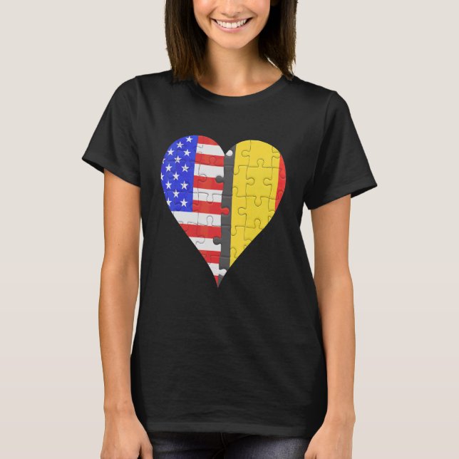 American Belgium Flagga Heart T Shirt (Framsida)