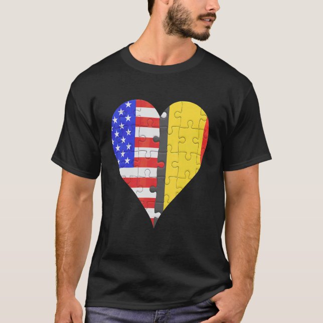 American Belgium Flagga Heart T Shirt (Framsida)