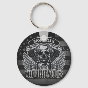 American Biker ADD NAMN Skull V-Twin Motorcyklar Nyckelring