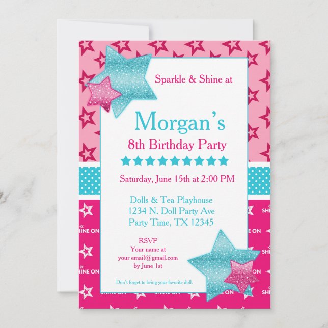 American Birthday Girl Digital eller Printable Inb Inbjudningar (Framsida)
